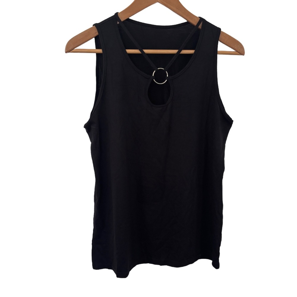 Black‎ O-Ring Keyhole Crisscross Strap Tank Top GOBX212P Sleeveless Small